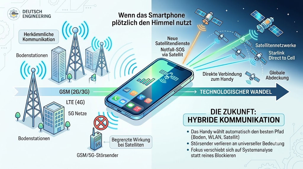 Hybrid-Kommunikation zwischen Mobilfunk und Satellit