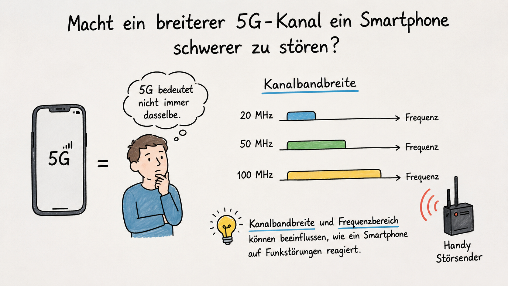 Macht ein breiterer 5G-Kanal ein Smartphone schwerer zu Stören ? 
