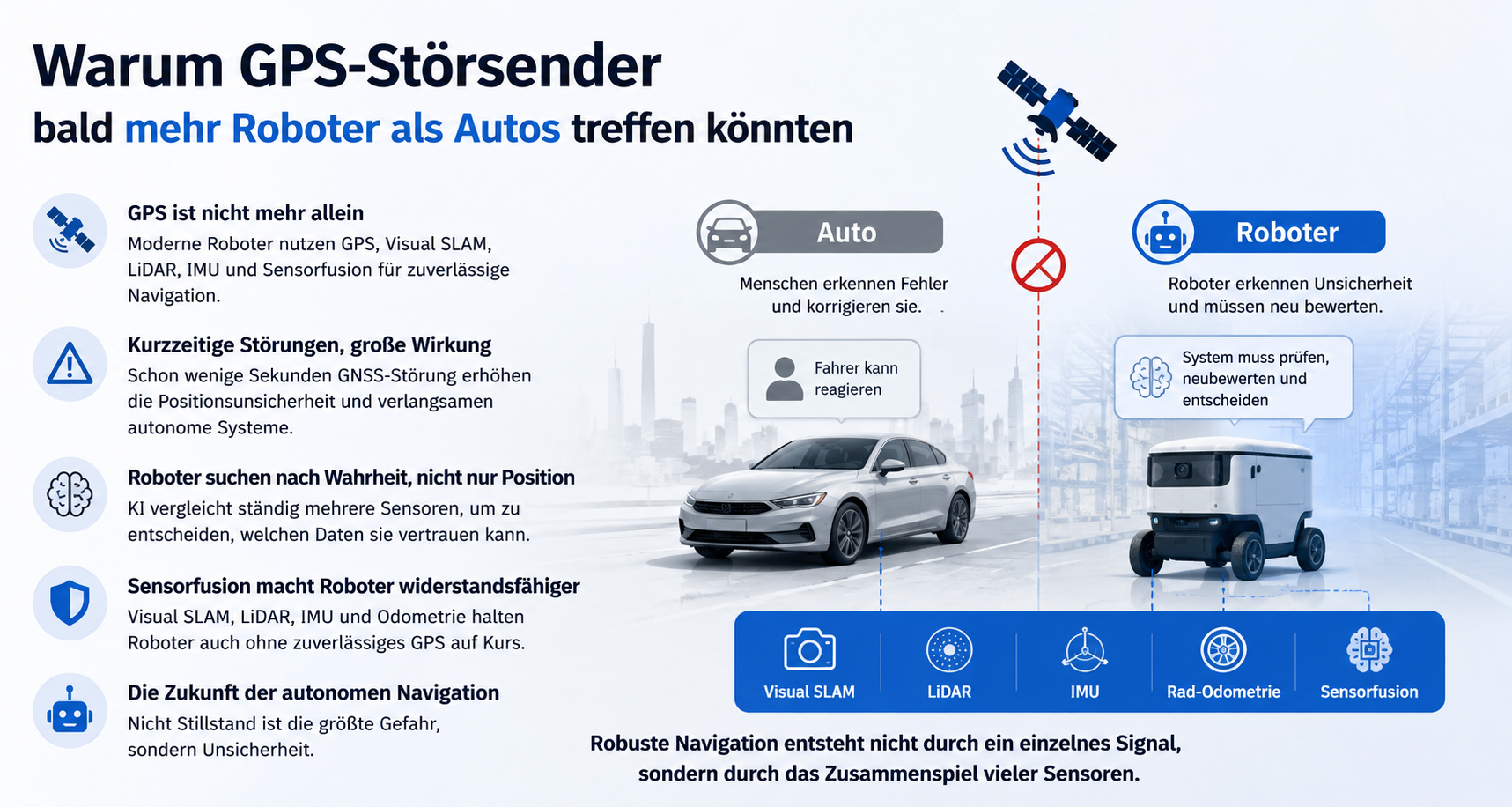 GPS-Störsender und autonome Roboter mit Visual SLAM, LiDAR und Sensorfusion