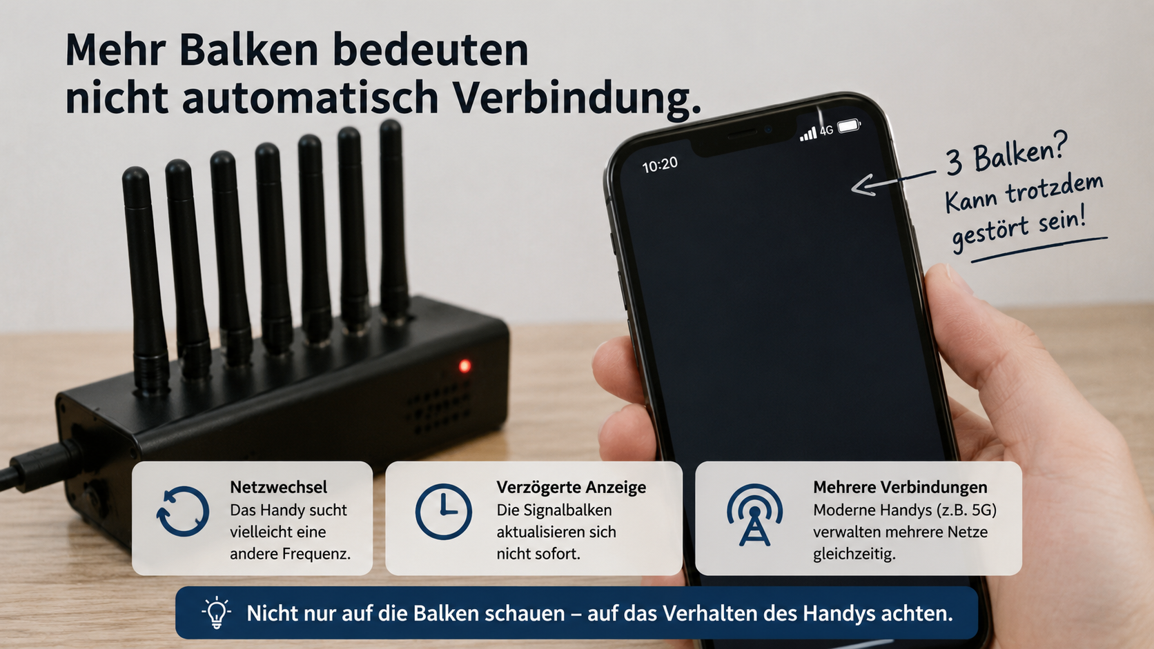 Signalbalken beim Test mit einem Handy Störsender