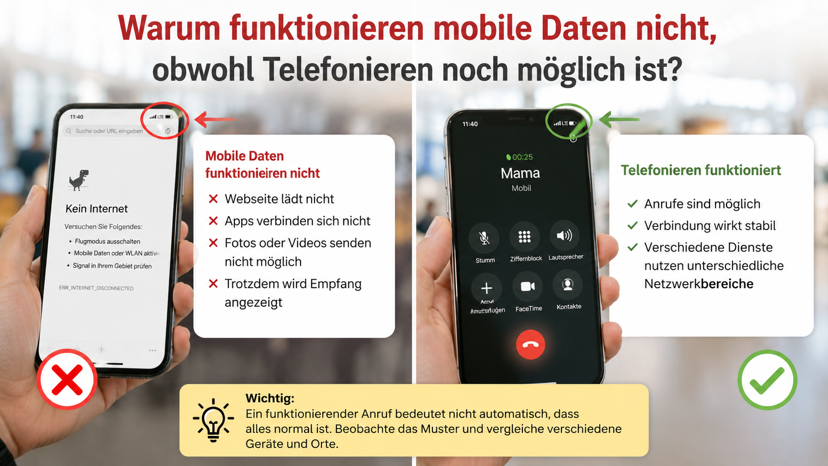 Mobile Daten funktionieren nicht, Telefonieren ist noch möglich