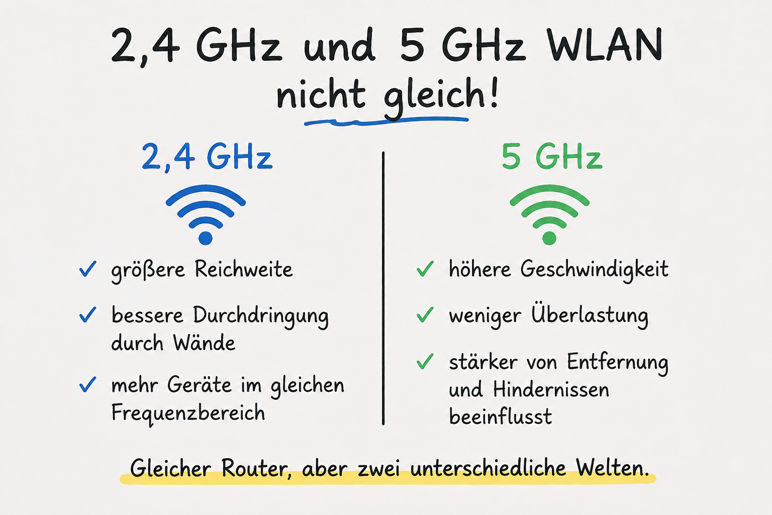 Vergleich von 2,4 GHz und 5 GHz WLAN