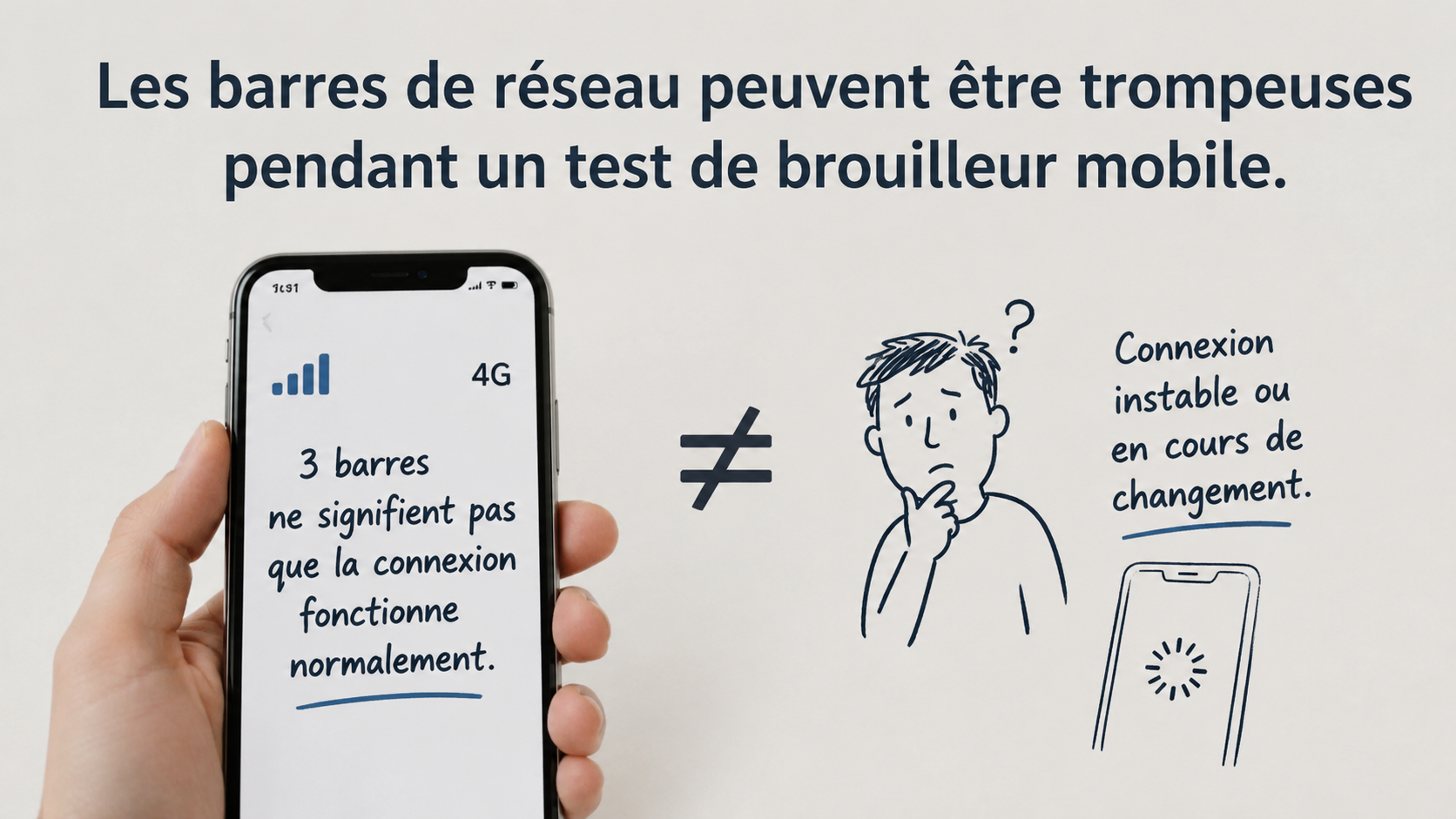 Barres de signal trompeuses pendant un test de brouilleur telephone