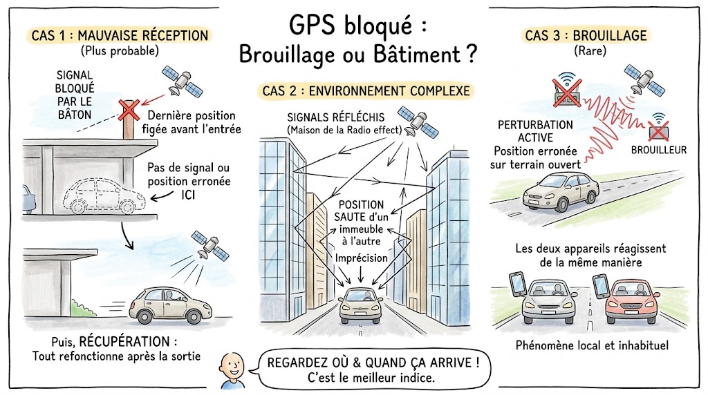 Différence entre mauvaise réception GPS en bâtiment et brouillage GPS