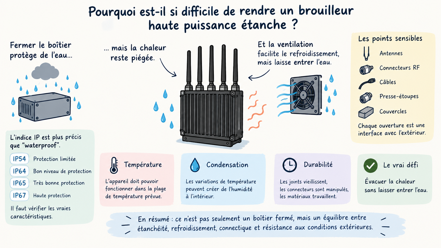 Étanchéité et dissipation thermique d'un brouilleur haute puissance