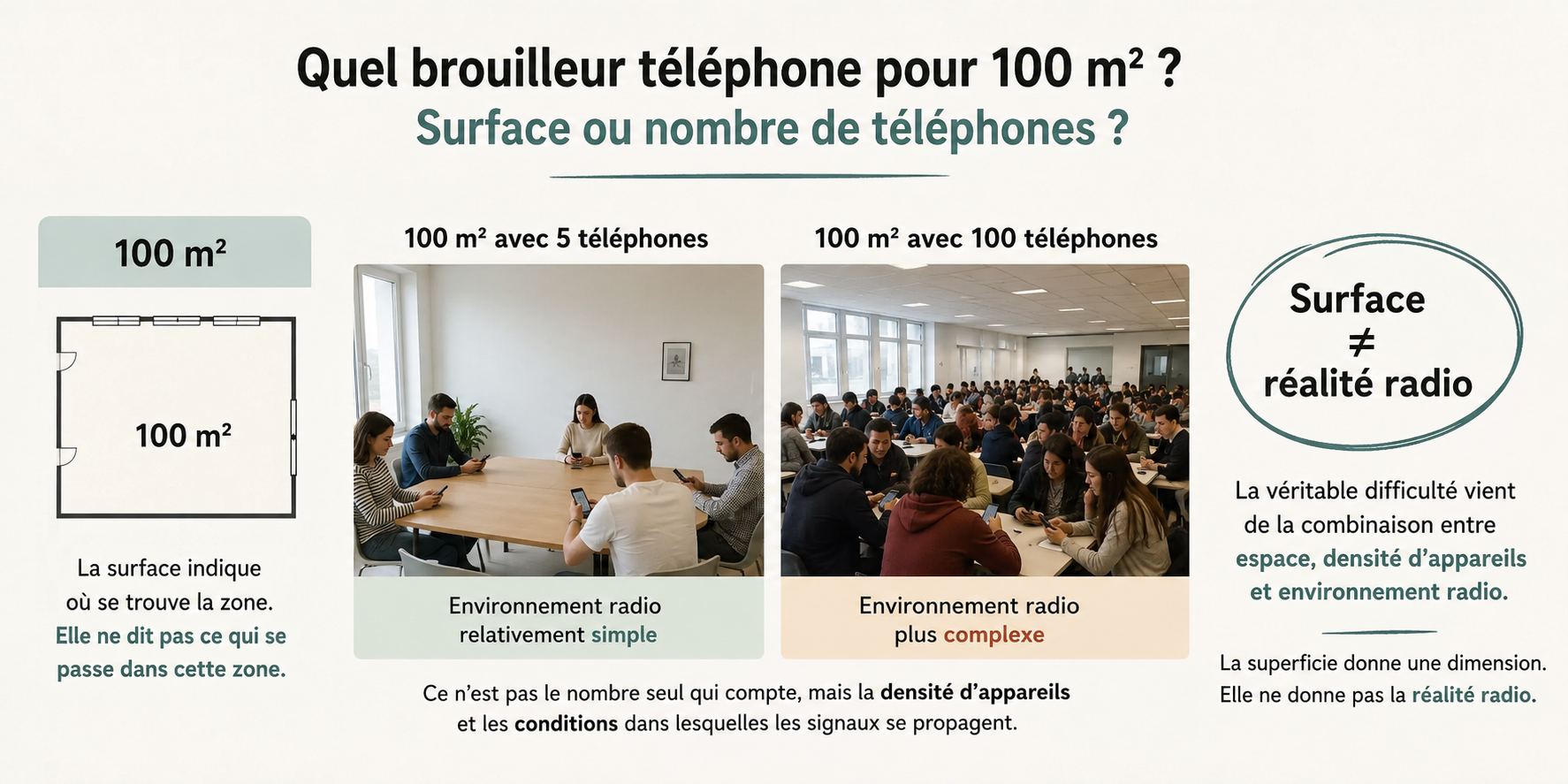 Brouilleur téléphone pour 100 m²: surface et nombre de téléphones