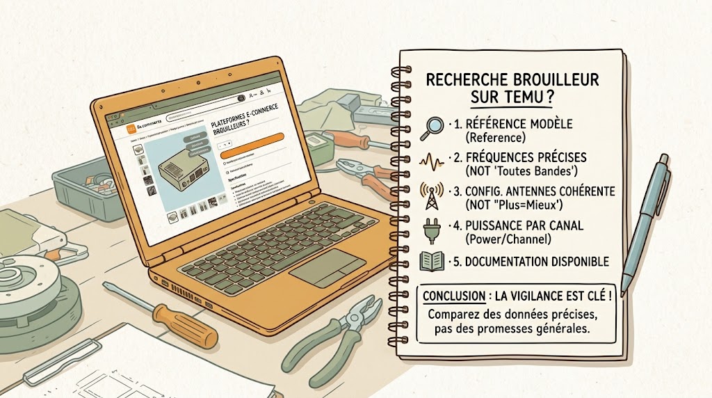 Checklist points clés avant achat brouilleur TEMU