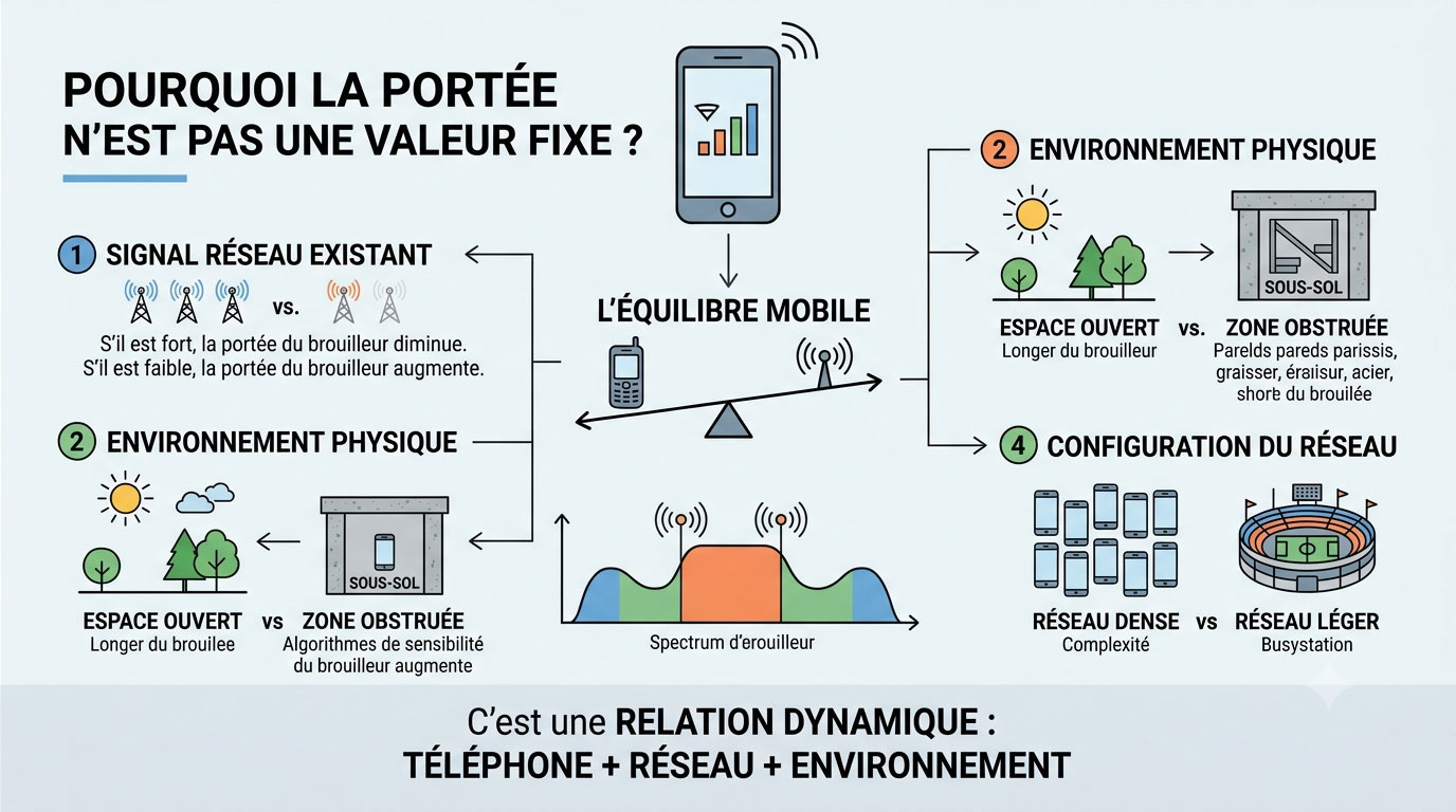 Pourquoi la portée d'un brouilleur mobile varie