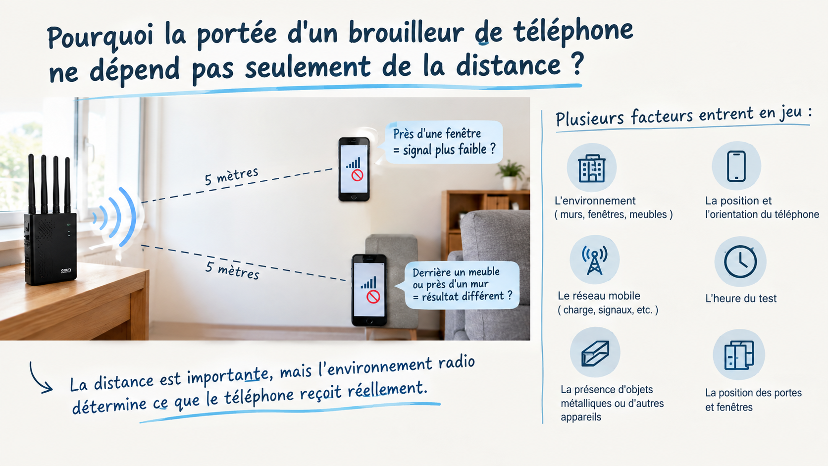 Portée d'un brouilleur de téléphone et distance