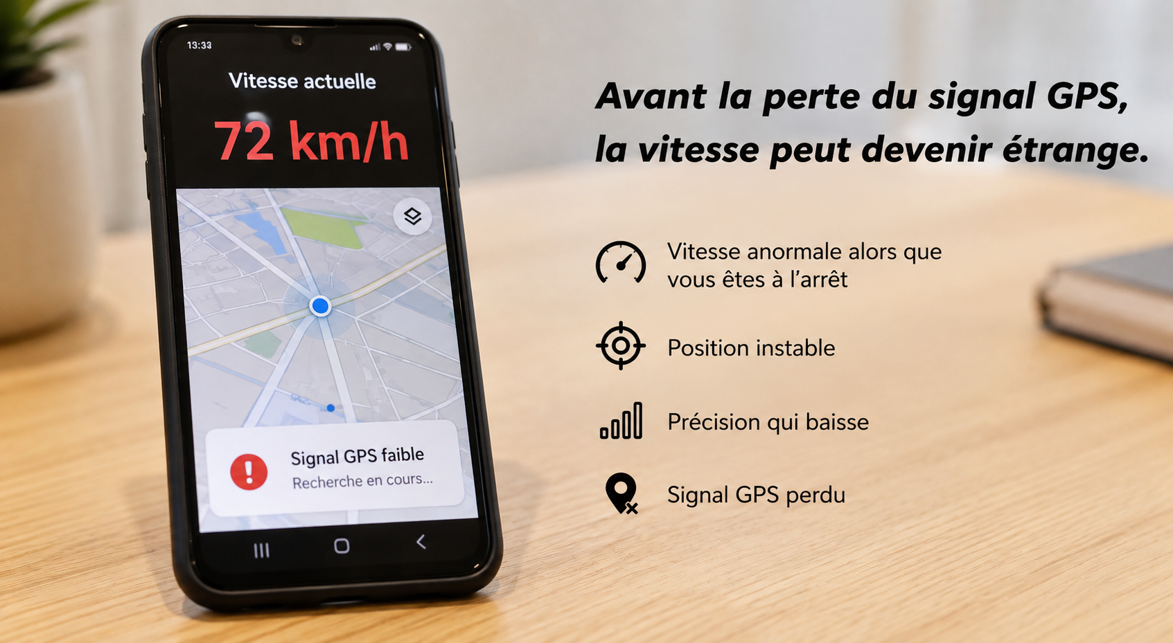Vitesse GPS anormale avant la perte du signal