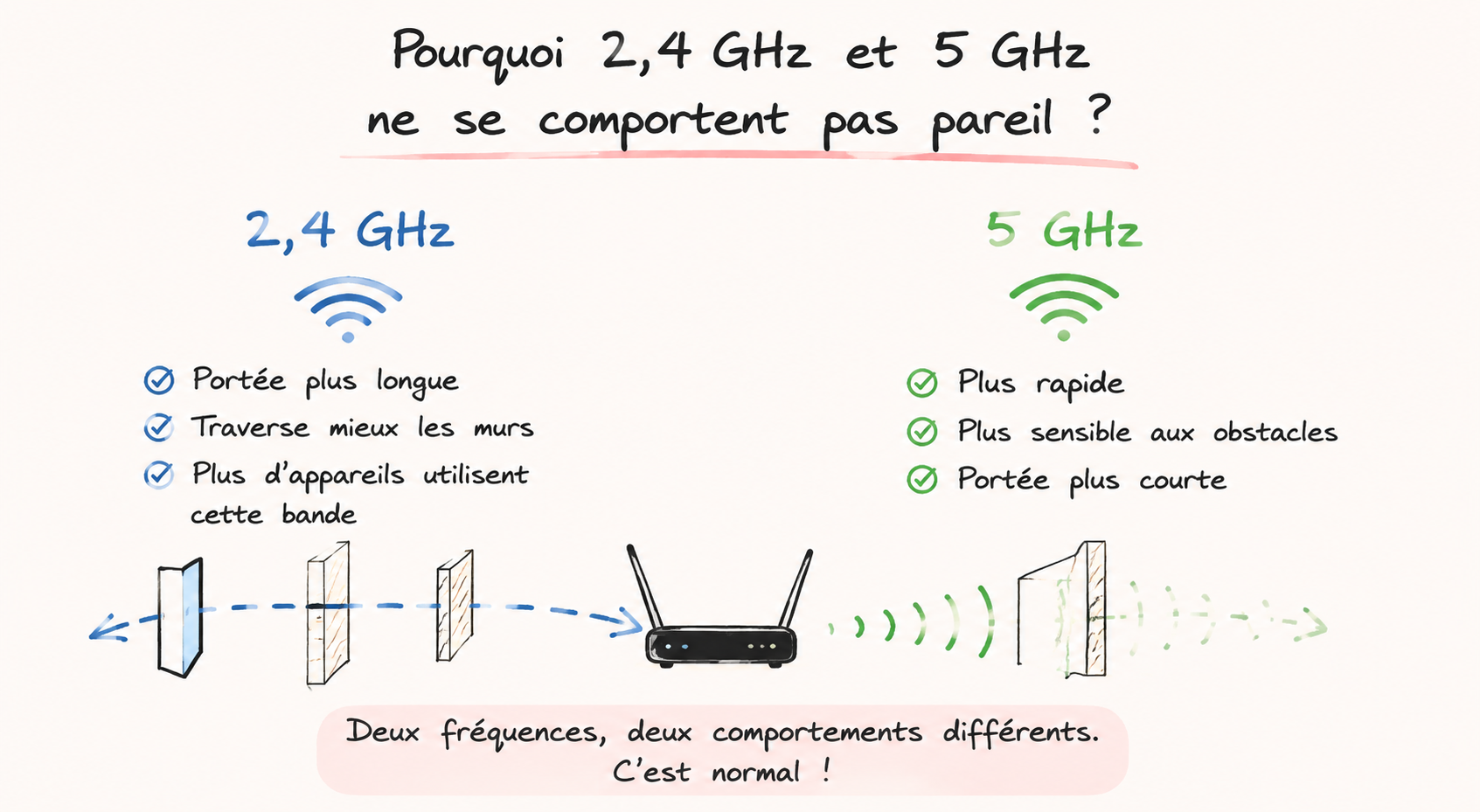 Différence entre WiFi 2,4 GHz et 5 GHz face aux interférences