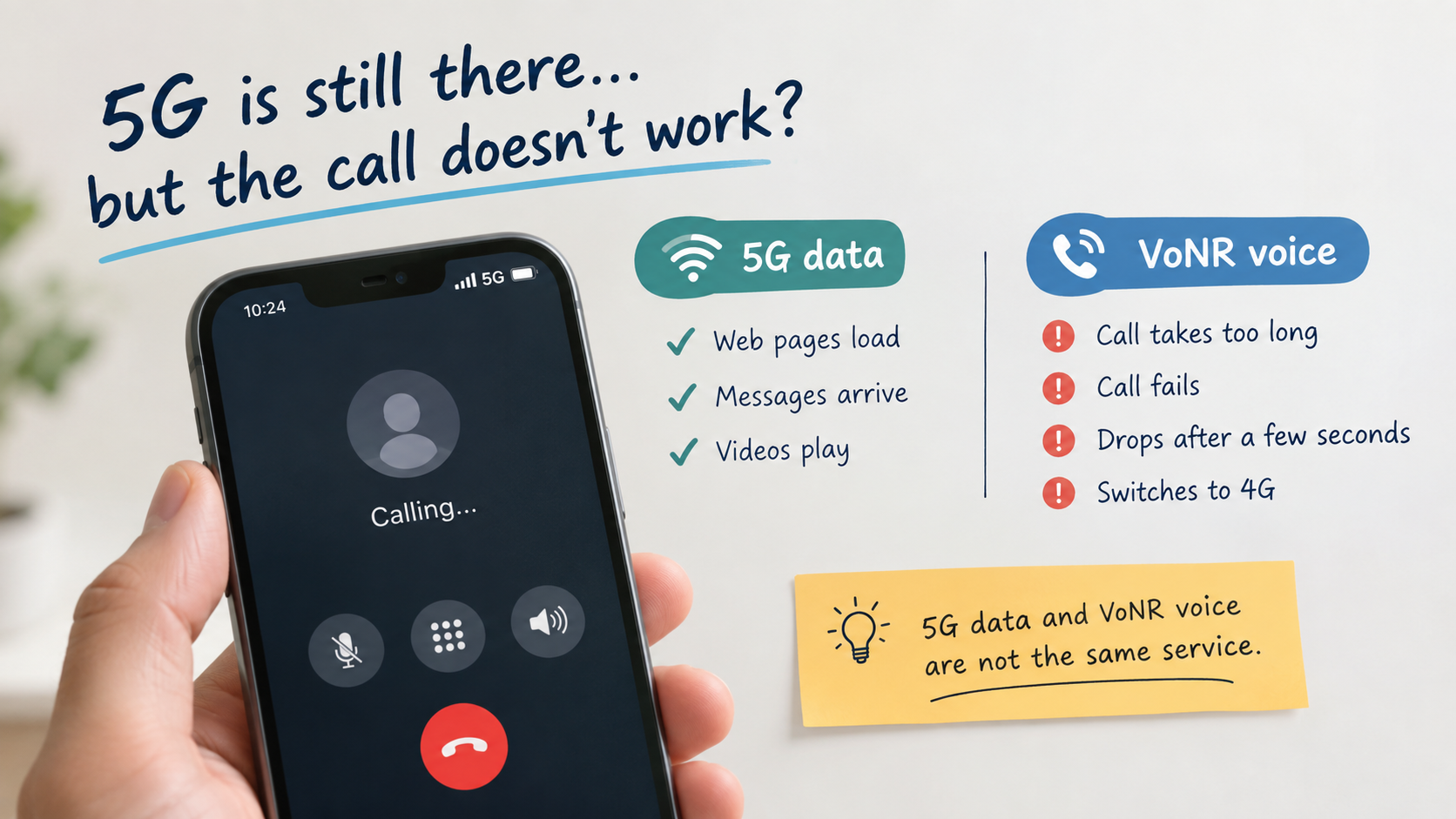 5G data works but VoNR call fails