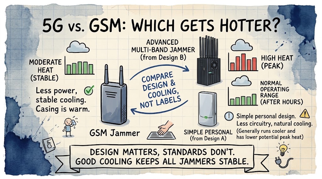 5G vs GSM jammer temperature comparison