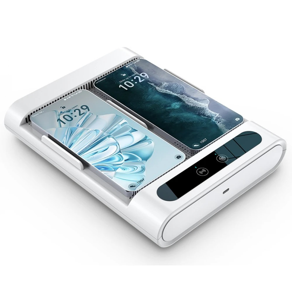 Ultrasonic recording jammer phone stand for two smartphones