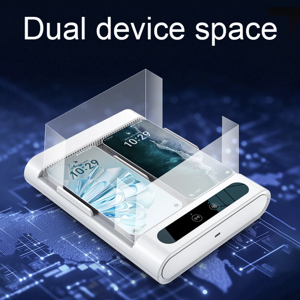 Dual smartphone stand with ultrasonic recording interference