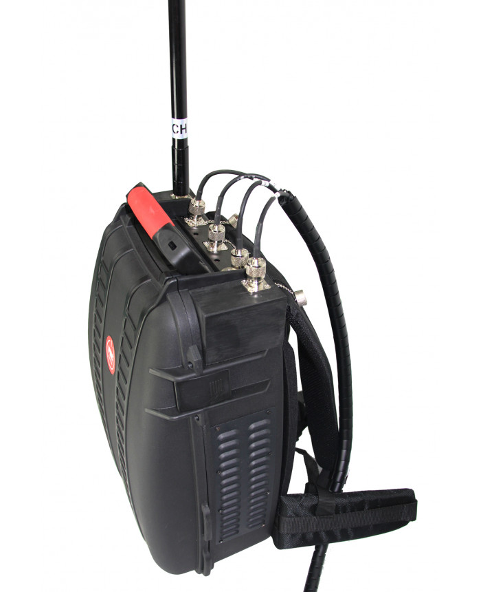 portable drone signal blocker backpack side view