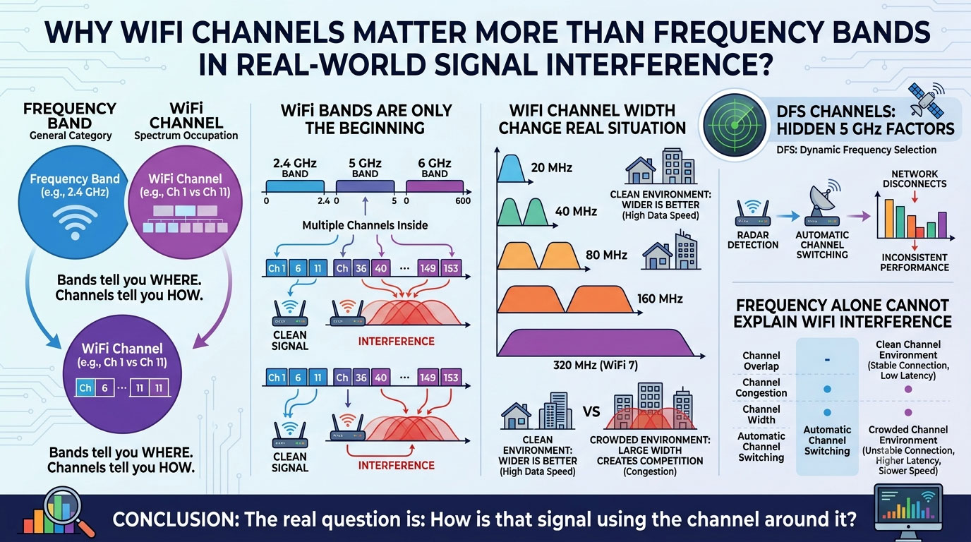 infographic about WiFi channels and frequencies