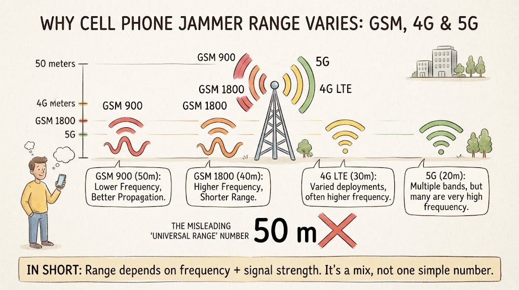 Cell phone jammer range by frequency