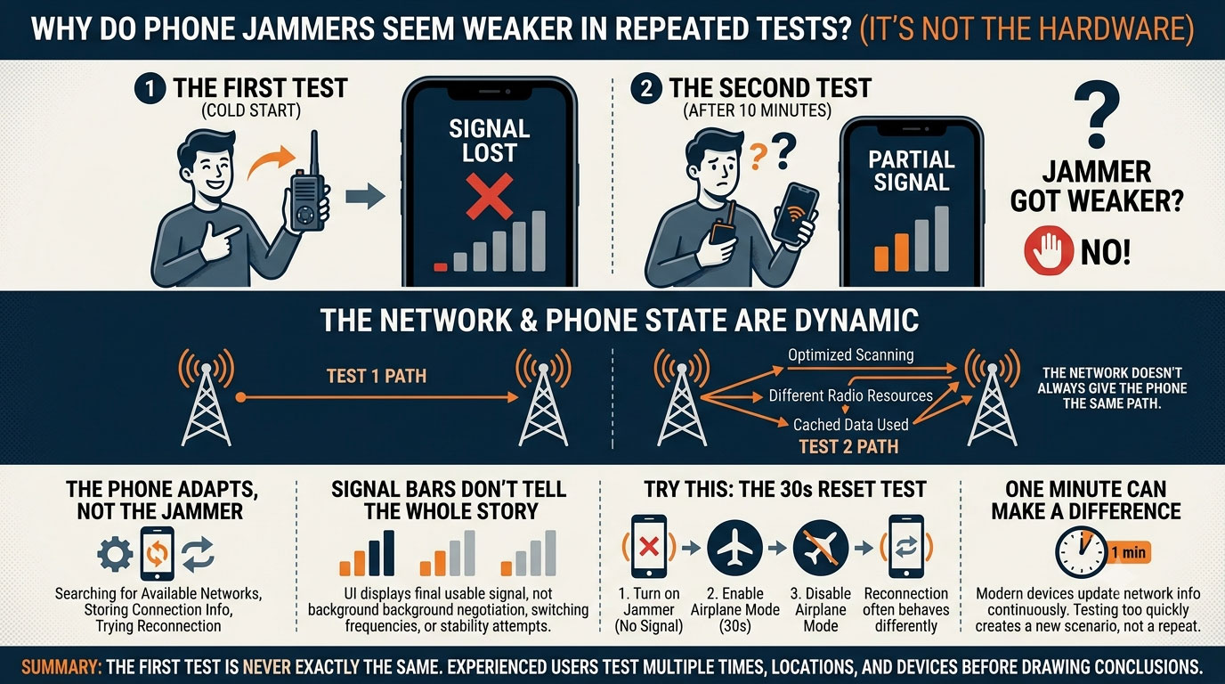 Why Repeated Jammer Tests Produce Different Results