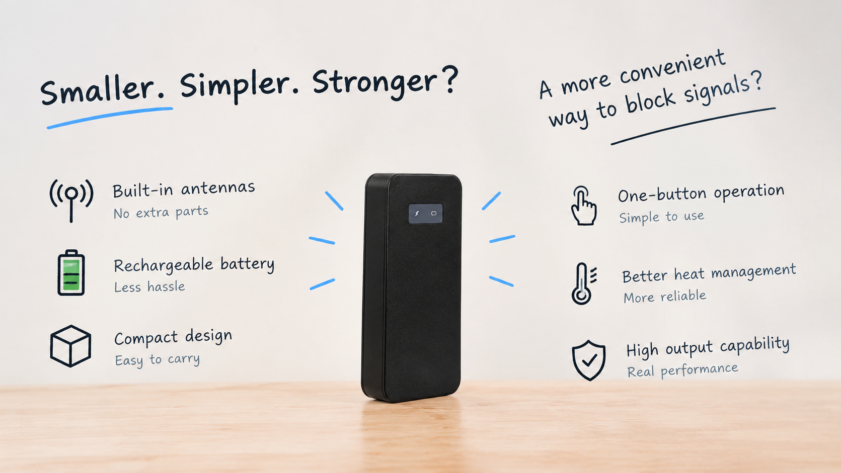 High-power mini mobile phone jammer with built-in antenna and battery